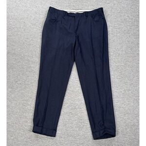 Canali Dress Pants Mens Size 38x29 Blue Wool Flat Front Cuffed Business Italy